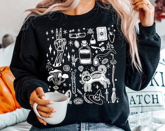 Halloween Sweatshirt, Vintage Halloween Crewneck, Halloween Sweatshirts, Witchy Clothing, Witch Sweater, Fall Clothing, Spooky Crewneck