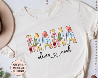 T-shirt pour maman, cadeau personnalisé, chemise à fleurs pour maman, chemise pour maman personnalisée avec noms d'enfants, cadeau pour maman, chemise pour la fête des mères, chemise pour maman personnalisée