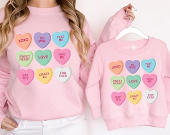 Candy Hearts Shirt, Valentines Day Mommy and Me Outfits, Valentines Day Gift for Mom and Daughter, Matching Mama and Mini Valentine Shirts