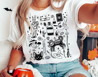 Halloween Shirt, Black Cat Vintage Tshirt, Halloween Crewneck, Halloween Things Sweatshirt, Witch Tee, Fall Clothing, Spooky Season