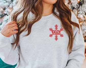 Christmas Sweatshirt, Cozy Season Womens Christmas Sweater, Christmas Crewneck Snowflake Holiday Sweaters Winter Matching Kids Youth Toddler