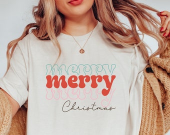 Merry Christmas Shirt, Retro Christmas Tee, Trendy Holiday Shirt for Women, Vintage Unisex Shirt, Christmas Party Shirts, Secret Santa Gift