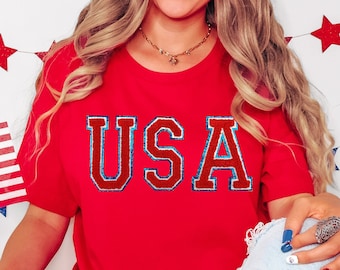 4th of July T-shirt, Fourth of July Shirt, USA Shirt, 4th of July Outfit, Independence Day Shirts, Patriotic sweater, Chenille USA Patch