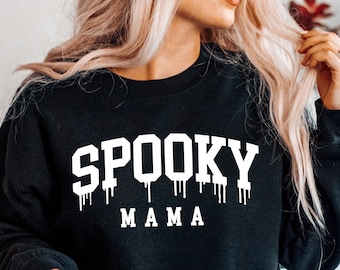 Spooky Mama Halloween Sweatshirt, Halloween Sweater, Funny Halloween Shirts for Women, Halloween Crewneck, Zombie Mom Shirt, Mom T-shirt