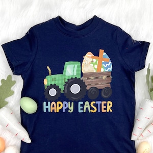 Toddler Boy Easter Shirt, Tractor Easter Egg Hunt TShirt, Easter Basket Stuffers, Baby Boy Easter Outfit, Christian Easter Gift for Boys image 1