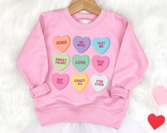Candy Hearts Valentines Shirt, Toddler Girl Valentines Sweatshirt, Kids Valentines Day TShirt, Little Valentine Gift for Girls, Baby, Youth