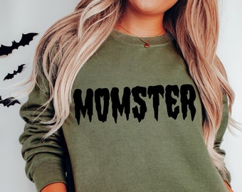 Momster Halloween Sweatshirt, Halloween Sweater, Funny Halloween Shirts for Women, Halloween Crewneck, Zombie Mom Shirt, Momster Mom T-shirt