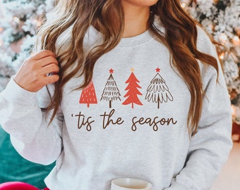 Christmas Sweatshirt, Tis the season, Christmas tree Graphic Sweatshirt, Retro Christmas Crewneck, Kids Christmas Shirts, Cute Sweatshirt