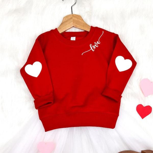 Kids Valentines Sweatshirt, Love Sweatshirt, Heart Sweater, Heart Elbow Patch Sweatshirt, Toddler Youth Kids Sweatshirts, Valentines T Shirt