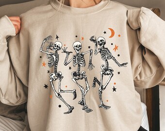 Halloween Sweatshirt, Dancing Skeleton Halloween Shirt, Funny Fall Sweatshirt Women, Skeleton Crewneck, Retro Halloween Sweatshirts