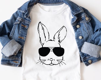 Toddler Boys Easter Kids Shirt, Easter Bunny Shirt, Toddler Easter Shirt for Boy, Baby Boy Easter Outfit Kids, Cool Bunny, Aviator Bunny