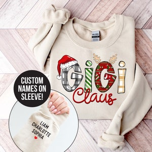 Felpa personalizzata di Gigi Claus, felpa natalizia della nonna Claus, regalo dei nipoti, maglione della nonna, felpa personalizzata di nonna e nipoti