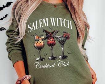 Salem Witch Cocktail Club Sweatshirt – Funny Halloween Crewneck, Witchy Fall Graphic Pullover, Spooky Season Party Shirt for Women