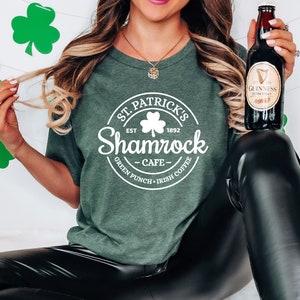 Shamrock Cafe Shirt, St Patricks Day T-Shirt, Funny St Patricks Day Shirt, Lucky Shirt, Women&#39;s St Patty&#39;s Day Shirt, Drinking Sweatshirt