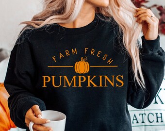 Vintage Fall Sweatshirt, Farm Fresh Pumpkins Crewneck, Halloween Sweatshirt, Fall Sweater, Fall Shirts for Women, Cute Pumpkin Crewneck