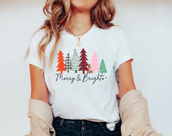 Merry and Bright Christmas Shirt, Merry Christmas Crewneck T-Shirt, Trendy Holiday Shirt for Women, Unisex Shirt, Cute Kids Christmas Shirts