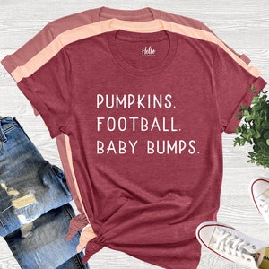 Pumpkins Football Baby Bumps Shirt, Fall Maternity Shirt, Cute Fall Pregnancy Tee, Pregnancy Announcement Tee, Reveal Idea T-Shirt Football