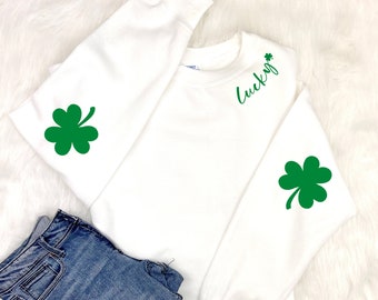 St. Patricks Day Sweatshirt, Lucky Crewneck, Shamrock Elbow Patch, St Pattys Sweatshirt, St Patricks Day Outfit, Teacher, Irish Sweatshirt