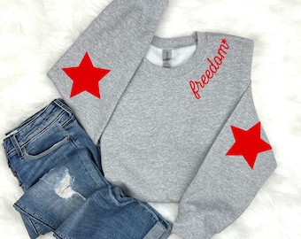 4th of July Sweatshirt, Star Arm Patches, Freedom Sweatshirt, Cute 4th of July Sweater, Teacher 4th of July Shirt, Mommy and Me 4th of July