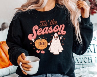 Halloween Sweatshirt, Fall Clothing, Tis The Season Pumpkin Ghost Sweatshirt, Halloween Shirt, Halloween Tees and Sweaters, Halloween Unique