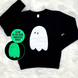 Kid&#39;s Halloween Shirt, Cute Ghost Sweatshirt, Glow In the Dark Embossed, Girls Halloween Shirt, Boys Halloween, Toddler Halloween Sweater