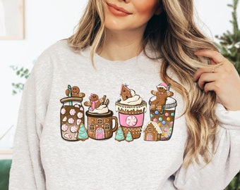 Christmas Gingerbread and Coffee Sweatshirt, Gingerbread Sweatshirts, Shirt for Women, Cute Kids Christmas Shirts, Graphic Christmas Sweater