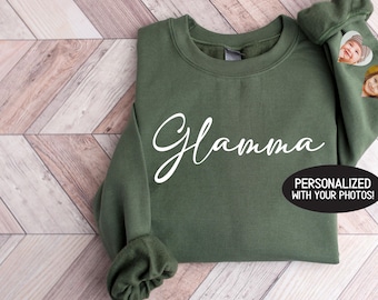 Personalized Glamma Sweatshirt, Mothers Day Gift For Glamma, Heart on Sleeve, Custom Glamma Crewneck Pullover, Gift, Hoodies, Glamma Gift