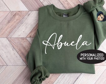 Personalized Abuela Sweatshirt, Mothers Day Gift For Abuela, Heart on Sleeve, Custom Abuela Crewneck Pullover, Gift, Hoodies, Abuela Gift