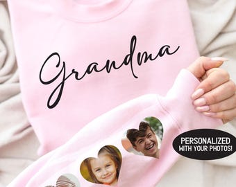 Custom Grandma Sweatshirt, Mothers Day Gift For Grandma, Heart on Sleeve, Personalized Grandma Crewneck Pullover, Christmas Gifts, Hoodies