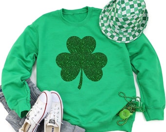 Glitter Shamrock Sweatshirt, Glitter St Patricks Day Sweater, St Pattys Crewneck,Womens St Paddys Tee, Cute St Pattys Shirt, Unisex Sweater
