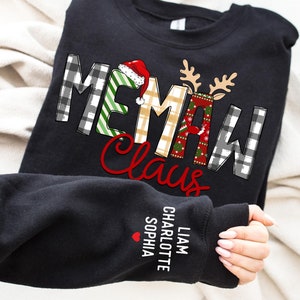 Custom Memaw Claus-sweater, gepersonaliseerd kerstcadeau voor Memaw, oma-sweater, Memaw-sweater, kindernamen op mouw, aangepast cadeau