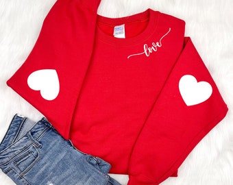 Valentine&#39;s Sweatshirt, Heart Elbow Patch, Love Heart Sweatshirt, Heart Arm Patches, Cute Valentine&#39;s Sweater, Teacher Valentine&#39;s Shirt