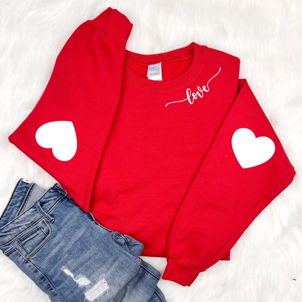 Valentine's Sweatshirt, Heart Elbow Patch, Love Heart Sweatshirt, Heart Arm Patches, Cute Valentine's Sweater, Teacher Valentine's Shirt