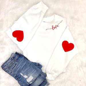 Valentine Sweatshirt, Heart Arm Patches, Love Heart Sweatshirt, Cute Valentines Sweater, Teacher Valentine's Shirt, Mommy and Me Valentine