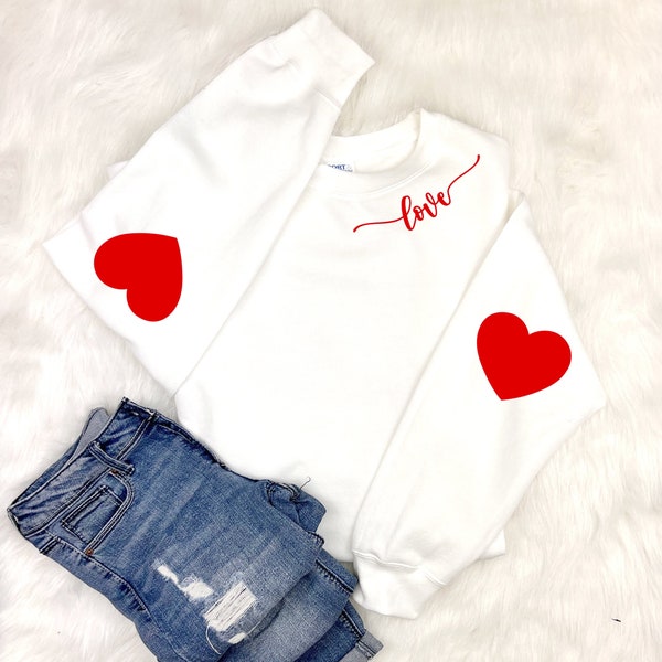 Valentine Sweatshirt, Heart Arm Patches, Love Heart Sweatshirt, Cute Valentines Sweater, Teacher Valentine's Shirt, Mommy and Me Valentine