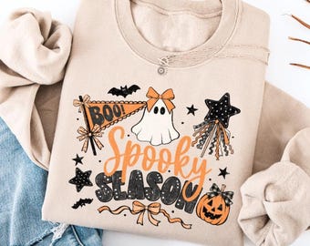 Spooky Season Sweatshirt, Cute Halloween Crewneck, Ghost Pumpkin Fall Sweatshirt