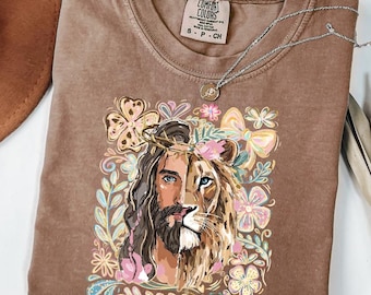 Jesus Lion of Judah Shirt, Comfort Colors Christian Tee, Faith Graphic Tee, Christian Shirt for Women, Religious Gift
