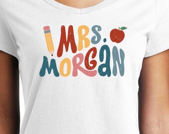 Personalized Teacher Shirt, Happy First Day Of School Shirt For Teachers, Custom 1st Day of School Tshirt, Gift for Teacher Name V-Neck
