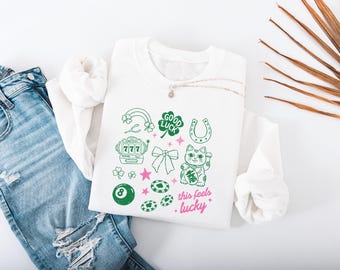 This Feels Lucky Sweatshirt, St Patrick's Day Crewneck, St Paddy's Oversized Sweatshirt, Kids & Adult Options, Tote, For Her, For Teacher