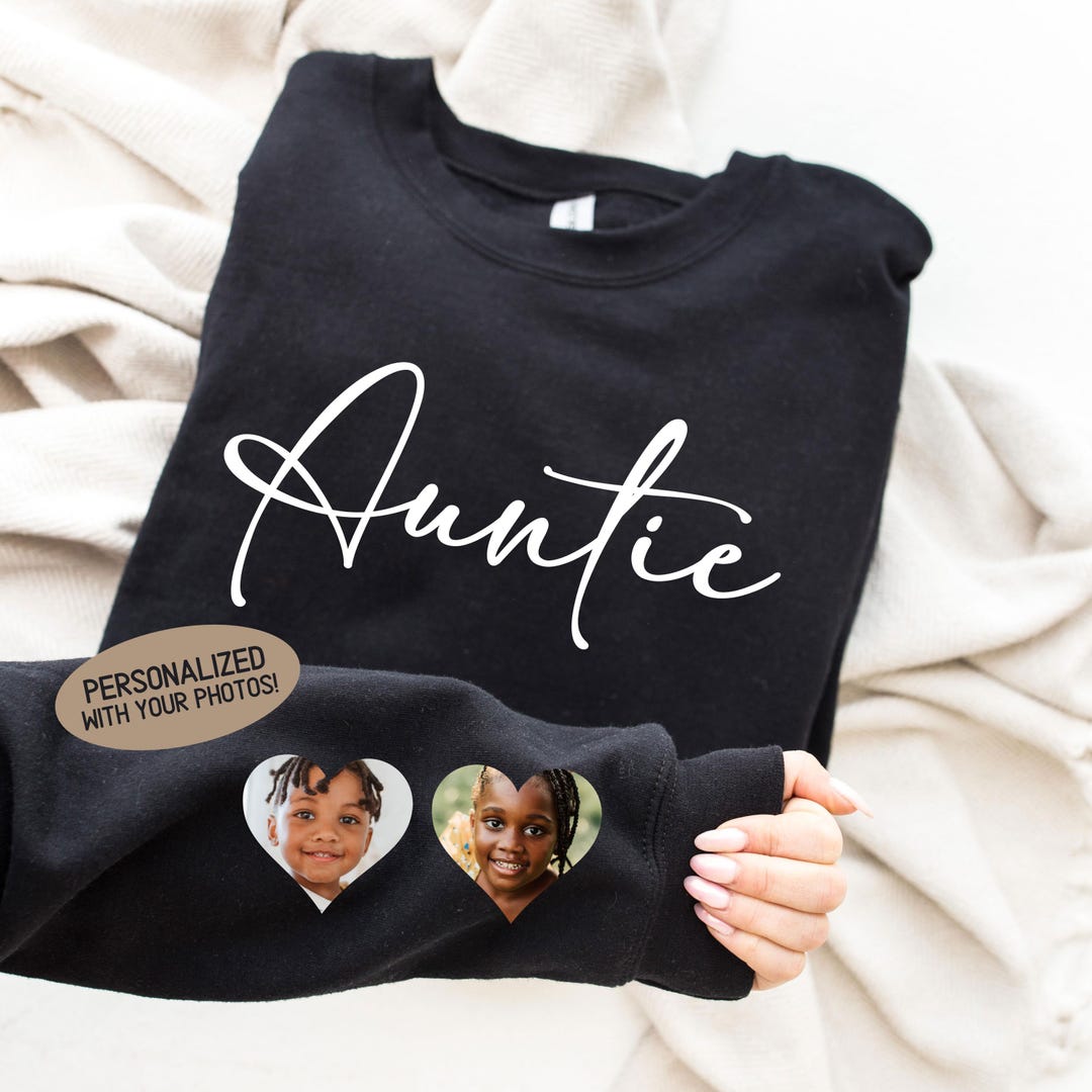 Auntie Heart Around Drop Shoulder Sponge Fleece Crewneck Sweatshirt