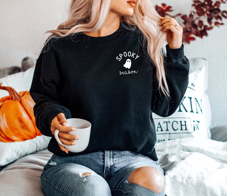 Spooky Season Sweatshirt, Crewneck Sweatshirt, Spooky Sweatshirt, Halloween, Ghost, Black, PSL, Pumpkin Fall, Cute and Scary, Autumn Shirt 