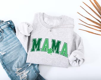 Sweat-shirt Shamrock Mama, sweat-shirt de la Saint-Patrick, chemise de la Saint-Patrick, manches longues irlandaise Shamrock, une maman chanceuse, chemise de la Saint-Patrick