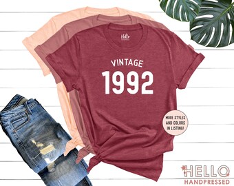 Vintage 1992 Tshirt, 1990s, 30th Birthday Shirt, 30th Birthday Gift, 30th Birthday Gifts for Women, Born in the 80's Tee, Thirty AF