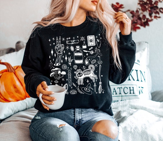 Halloween Sweatshirt Vintage Halloween Crewneck Halloween Sweatshirts Witchy Clothing Witch Sweater Fall Clothing Spooky Crewneck Etsy