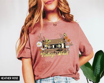 Vintage Soul Shirt. Cassette Tape T-shirt. Cool women's shirts. Aesthetic shirts. Retro vintage style. Floral tee. Sizes XS-6XL.