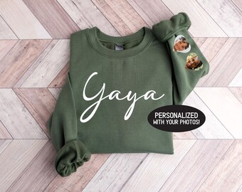 Personalized Yaya Sweatshirt, Mothers Day Gift For Yaya, Heart on Sleeve, Custom Yaya Crewneck Pullover, Gift, Hoodies, Yaya Gift, Photo
