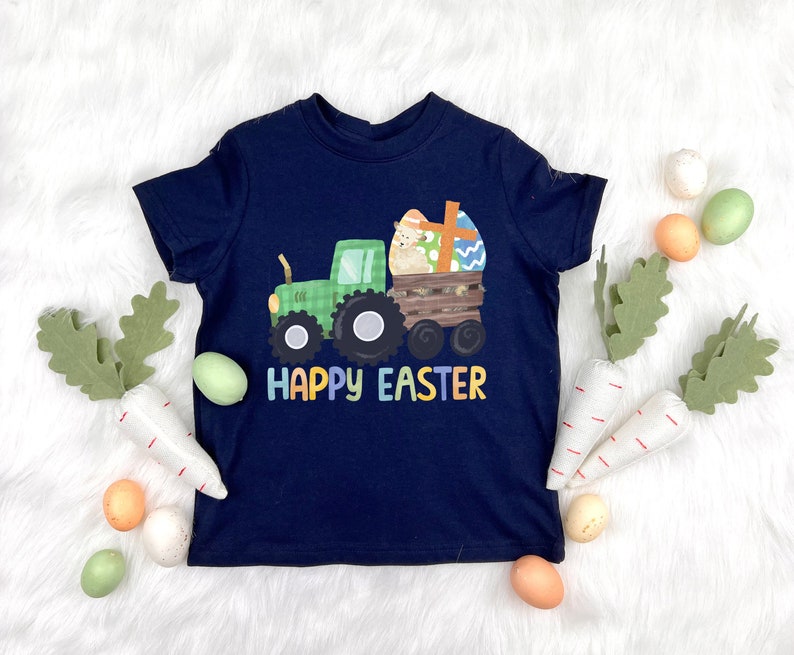 Toddler Boy Easter Shirt, Tractor Easter Egg Hunt TShirt, Easter Basket Stuffers, Baby Boy Easter Outfit, Christian Easter Gift for Boys image 1