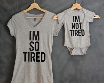 I'm So Tired + I'm Not Tired T-shirt Package, Mom V-Neck T-shirt, Baby Bodysuit, Baby shower gift, Mothers day gift, Mama Bear, Baby Bear