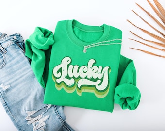 Retro Lucky Sweatshirt, St Patrick's Day Oversized Sweatshirt, Unisex, 2XL, 3XL, 4XL, Kids options or tote, St Paddy's Day Parade, Pub Crawl