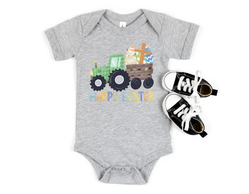 Toddler Boy Easter Shirt, Tractor Easter Egg Hunt TShirt, Easter Basket Stuffers, Baby Boy Easter Outfit, Christian Easter Gift for Boys